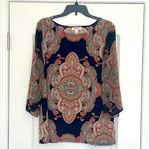 Dressbarn Paisley Sheer Sleeve Blouse Size L